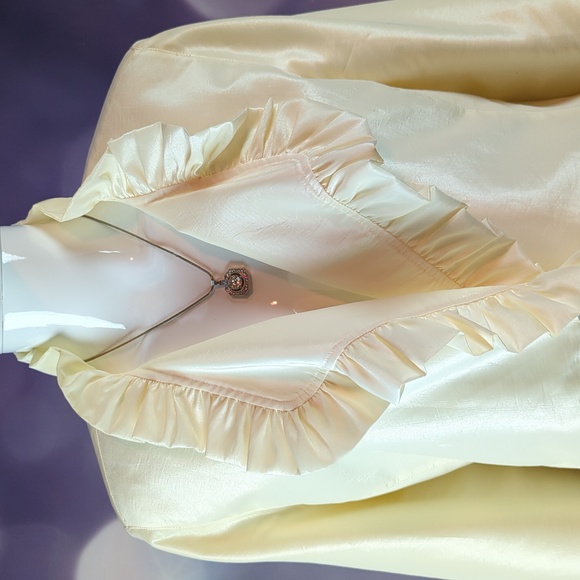 Debra DeRoo sz S Exquisite Ruffled Long Sleeve Taffeta Blazer w Shell Buttons - Picture 2 of 8